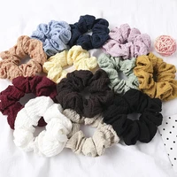 soft solid color pleated elastic hair bands ribbed scrunchie hair ties simple yellow pink black headwear women hair accessories