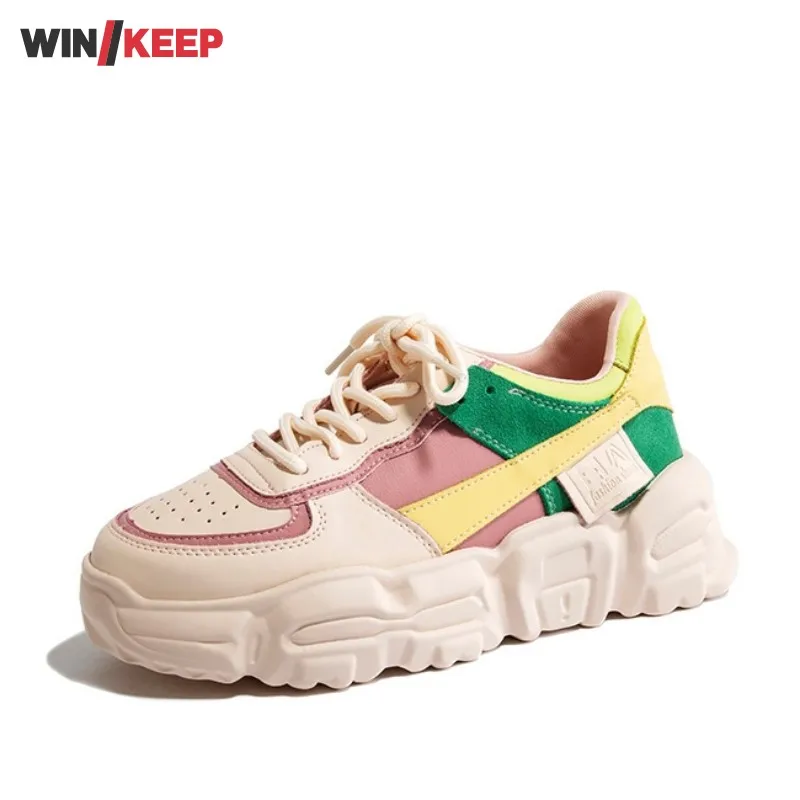 

Women Running Trainers Mixed Colors Designer Brand Shoes Lace Up Round Toe Platform Jogging Sneakers Outdoor Sport Shoes Female