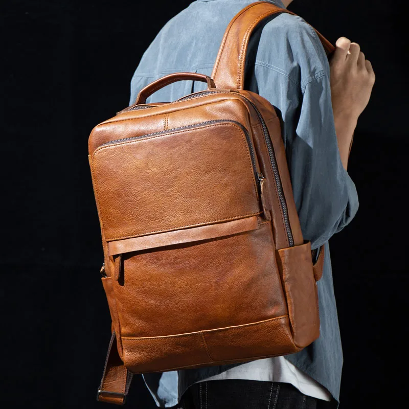 

Hand-rubbed vegetable tanned leather backpack, large-capacity leather travel backpack, first-layer leather computer bag