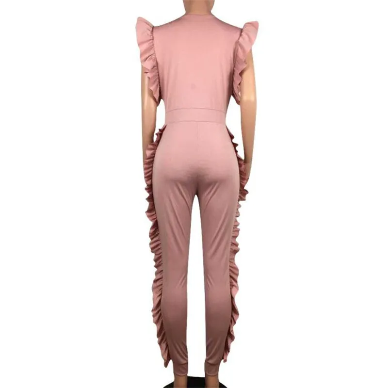 

Sexy Ruffles Rompers Womens Jumpsuit Fashion Deep V Neck Sleeveless Bodycon One Piece Jumpsuit Skinny Slim Club Party Overalls