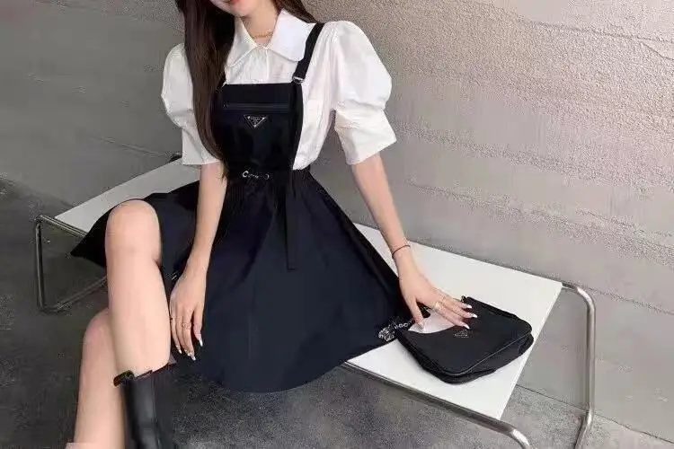 

Black Midi Suspender Strap Dress for Woman 2021 Spring Summer Luxury Designer Female Clothing Harajuku Streetwear Vintage Indie