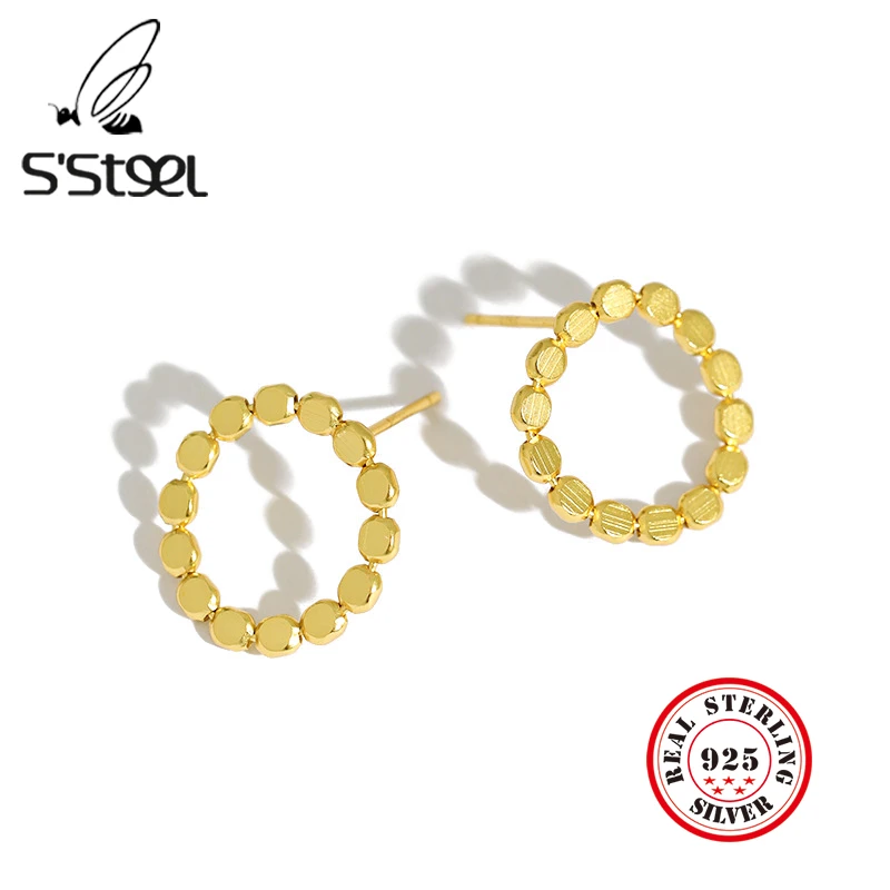 Корейские серьги S'STEEL гвоздики из искусственного серебра для женщин