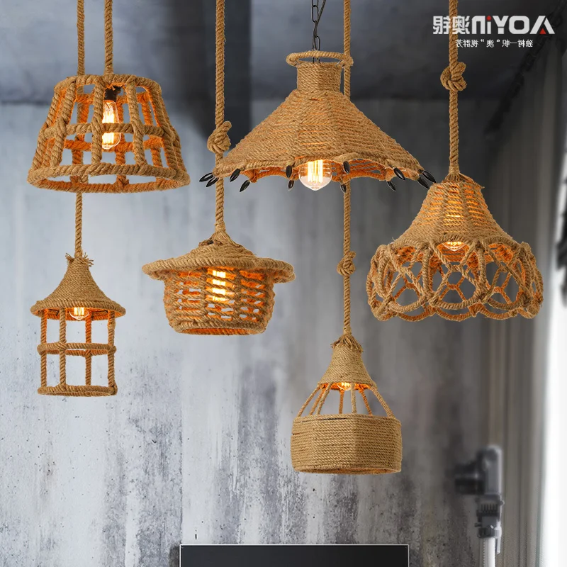 

Vintage Loft Rope Pendant Light Creative Personality Industrial Lamp Edison Bulb American Style For Living Room Decoration