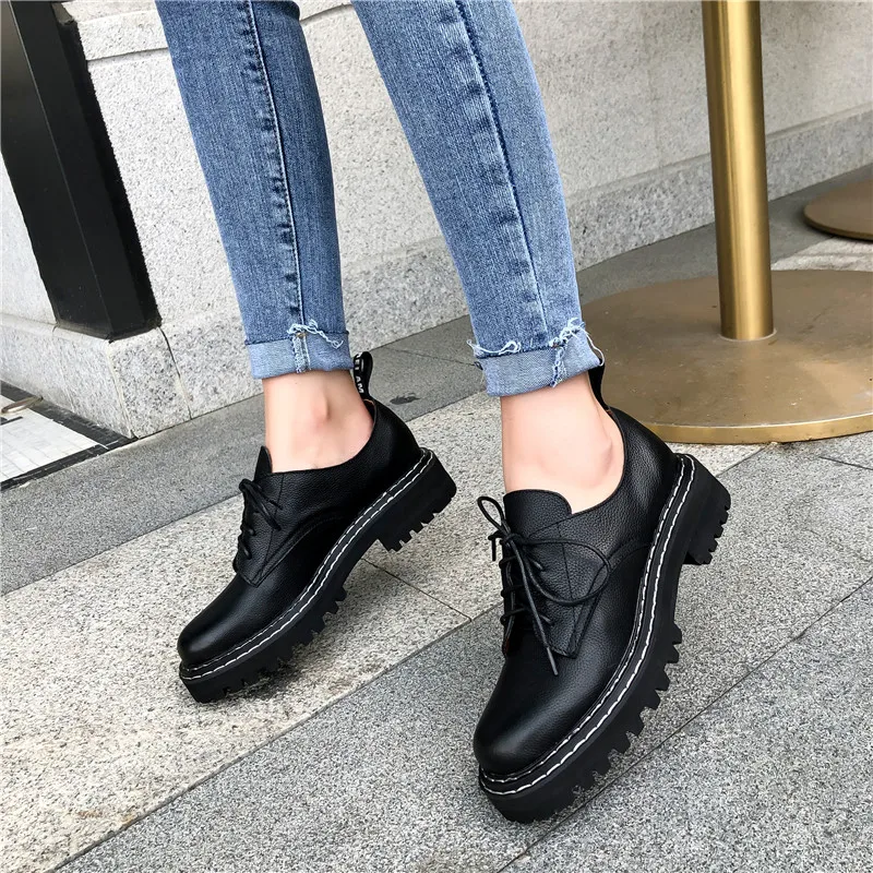 

FEDONAS New Rome Female Chunky Heels Casual Office Shoes Woman Spring Shallow Women Genuine Leather Pumps Classic Brogue Shoes