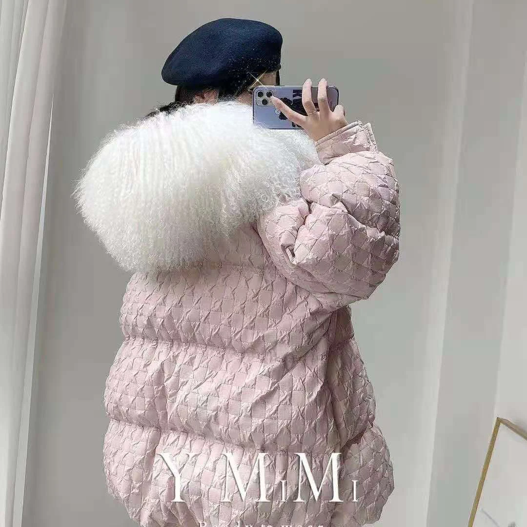 Down Jacket New Women's Winter Fashion Mid-Length White Duck down White Big Fur Collar Counter Short Western Style