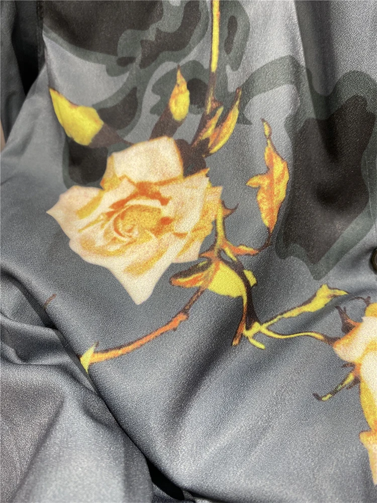 

Retro rose print lapel single-breasted loose long-sleeved shirt ladies autumn new style fashion all-match jacket free shipping