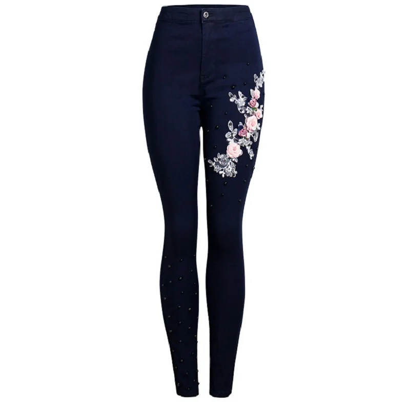 

2020 New Arrival Summer Style Female Fashion Sexy Summer 3D Embroidery Floral High Waist Hot Night Club Sexy Denim Pencil Pants