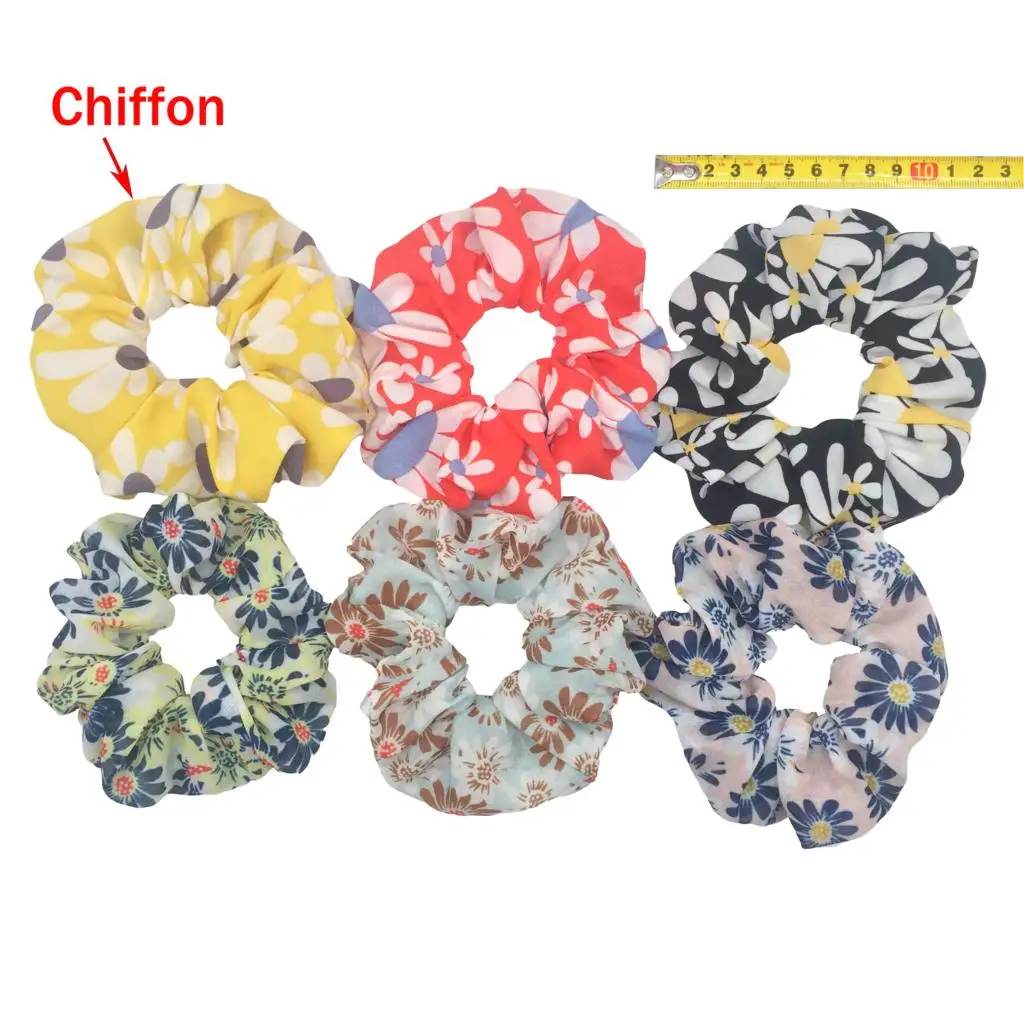 PJ035-6PCS 6 шт/лот Бархатные эластичные резинки для волос, резинки для волос для девочек, не складываются, леопардовые женские большие мелкие блестки из шифона с цветочным рисунком - Цвет: PJ035-6PCS