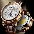 TEVISE Бизнес Мужские часы класса люкс Tourbillon автоматические механические часы мужские модные кожаные Водонепроницаемый и лунной фазой, часы с датой