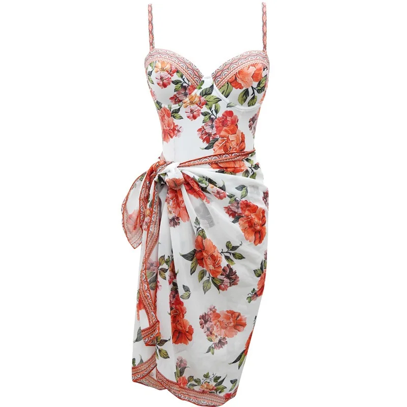 

The new ladies two-piece one-piece swimsuit, beach veil briefs printed swimsuit, fashionable sexy bikini,