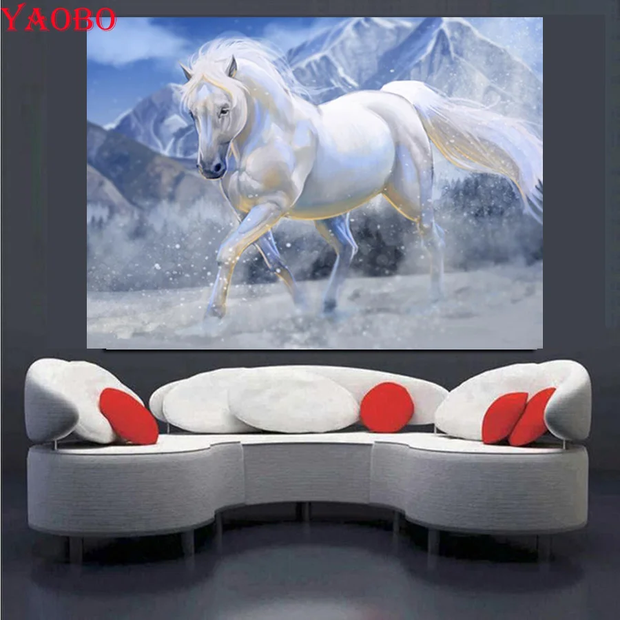 Алмазная вышивка Белая лошадь &quotсделай сам&quot 5d квадратная/круглая алмазная
