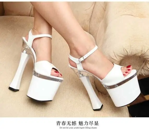 

Summer sexy crystal transparent 18cm / 20cm super high heeled waterproof platform thick heeled walk show night club high heeled