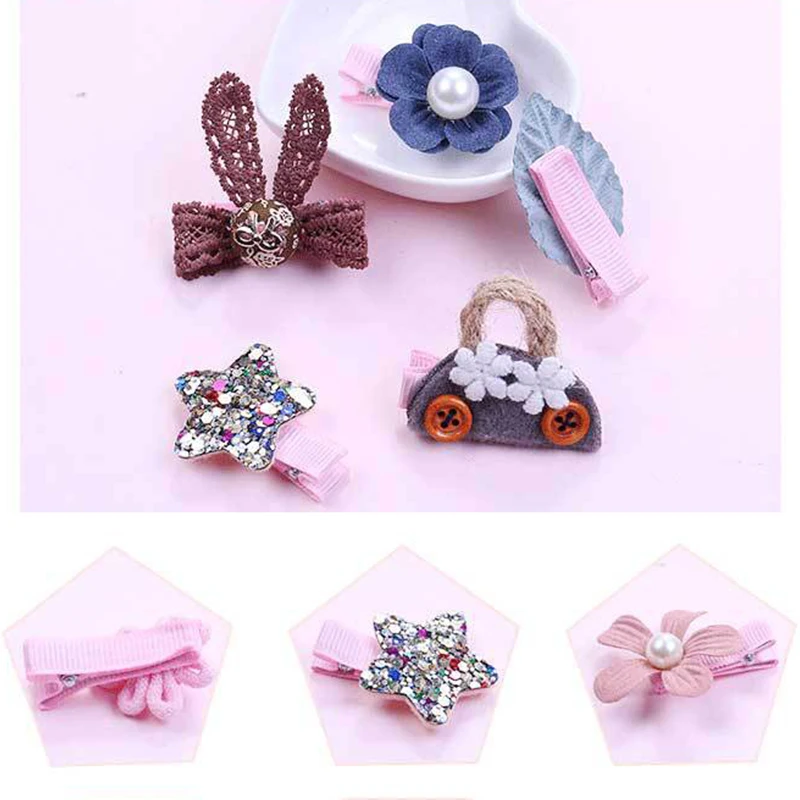 5 шт./компл. заколки для волос с блестками и звездами девочек цветочным рисунком