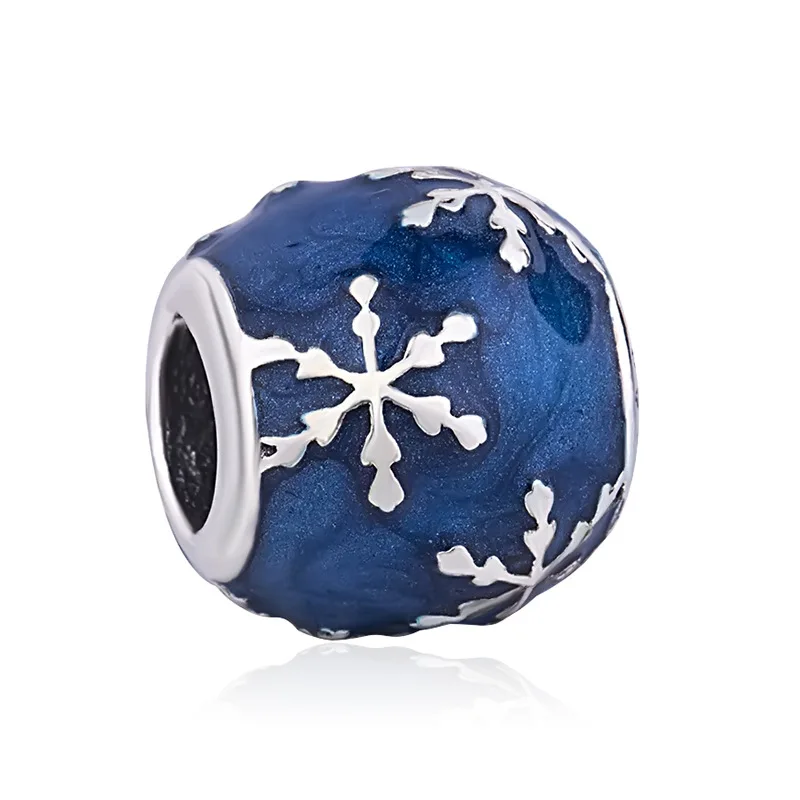 

Genuine 925 Sterling Silver Bead Charm Blue Enamel Wintry Delight Snowflake Charm Fit Women pandora Bracelet & Necklace Diy Jew