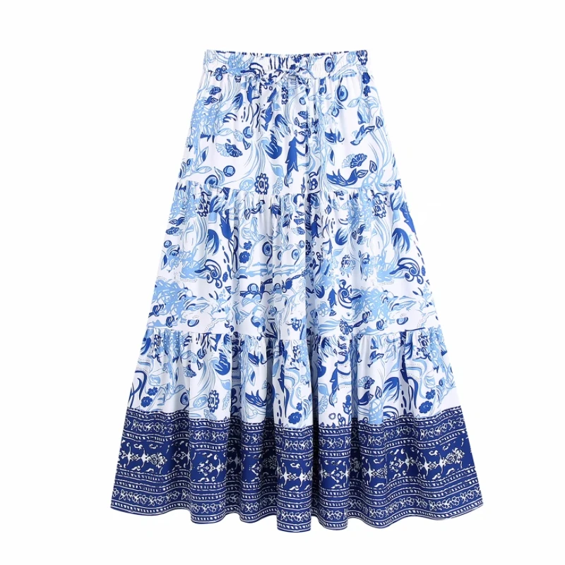 

Женская свободная юбка с оборками в несколько рядов, с поясом на резинке