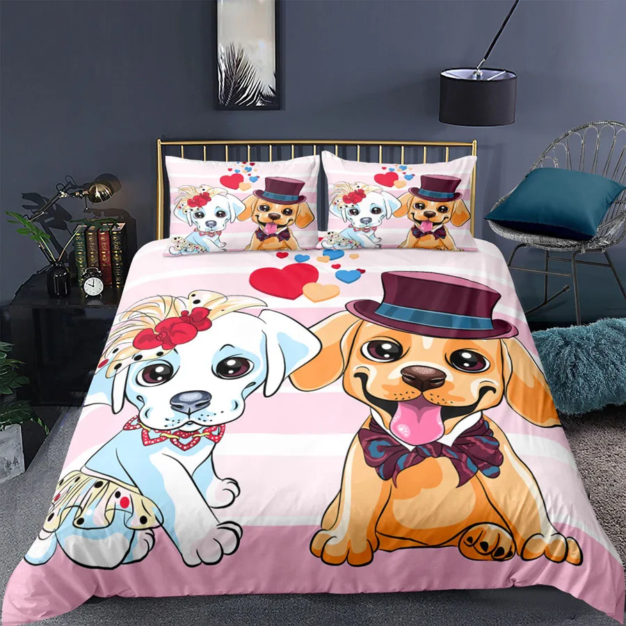 

WOSTAR Animal bedding set luxury double bed home textiles lovely naughty dog printing 3d adult kids quilt cover and pillowcase