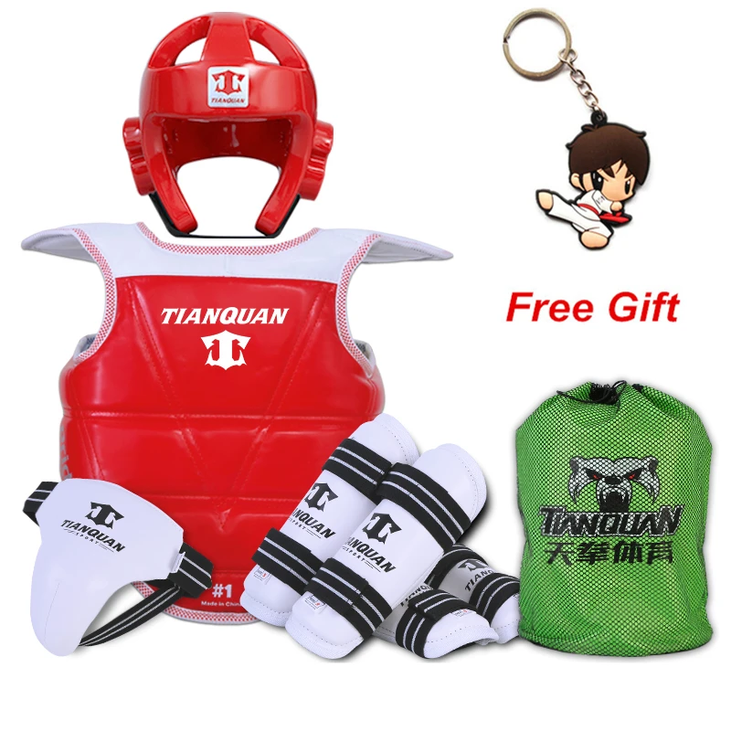 Taekwondo Protector Adult Children Thickening Taekwondo Protector 5 Piece HeadGear Helmet Full protective Taekwondo Guard Bag