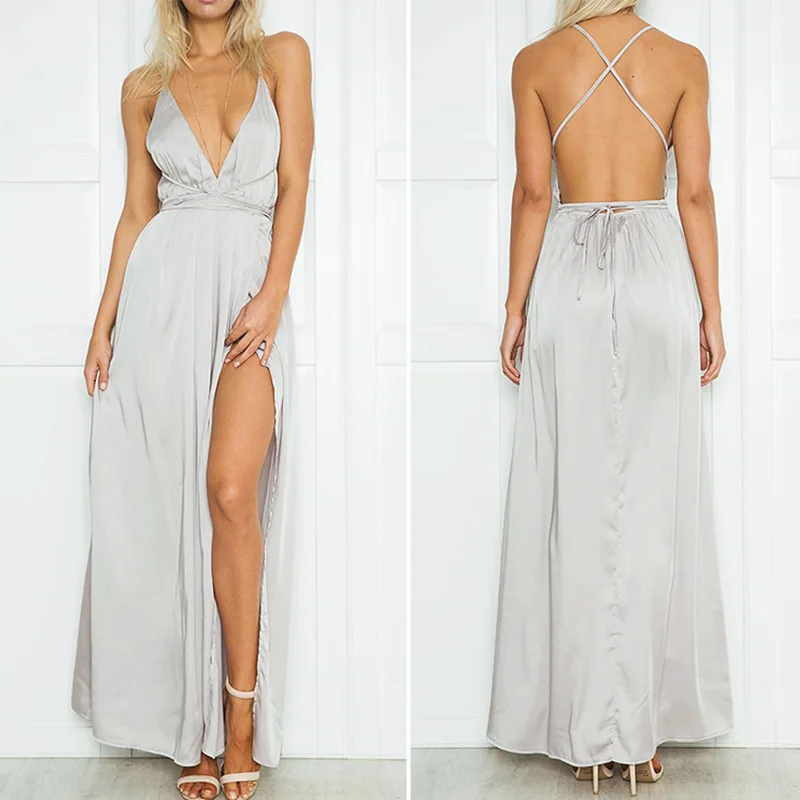 Летнее пляжное платье женское длинное Бандажное сексуальное с открытой спиной