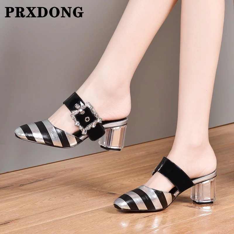 

Elegant Women Shoes Summer Sandals 2021 Hot Sale Genuine Leather High Heels Open Toe Black Dress Party Casual Slippers Shoes 42