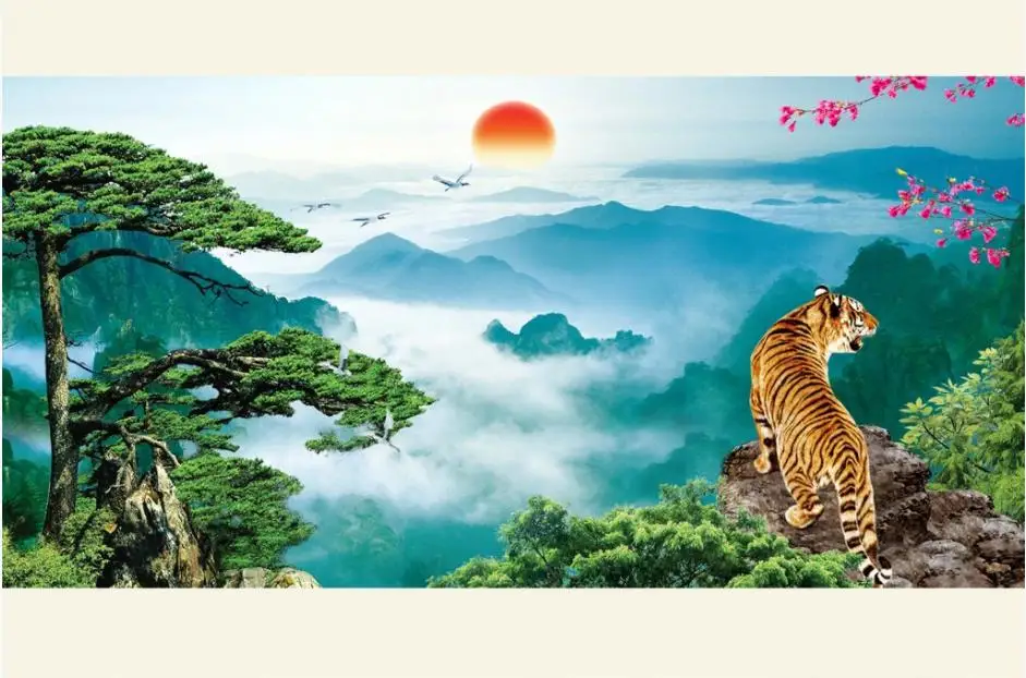 Фотообои на заказ 3d фрески обои для стен идиллический лес тигр с горы модный