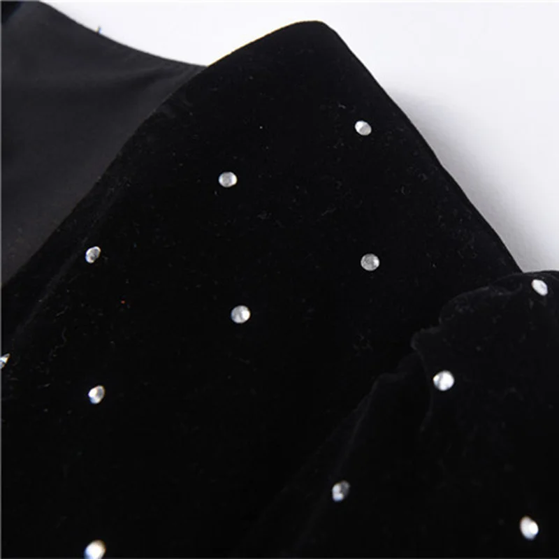 

DEAT Women Black Vintage Velvet High Waist Slim Mini Dot Dress New V-Neck Long Sleeve Fashion Tide Spring Autumn 2021 2F0270