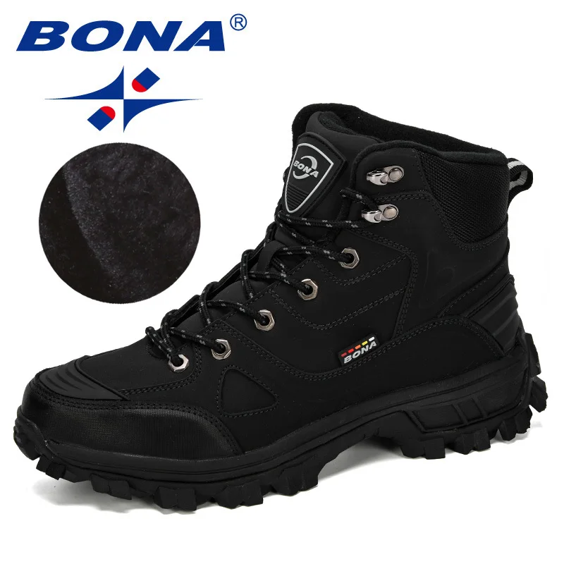 Charcoal grey BONA/Новинка года; Дизайнерская обувь из натуральной кожи для пеших прогулок; Мужская зимняя уличная спортивная тактическая обувь для охоты; плюшевая теплая обувь - Цвет: Charcoal grey
