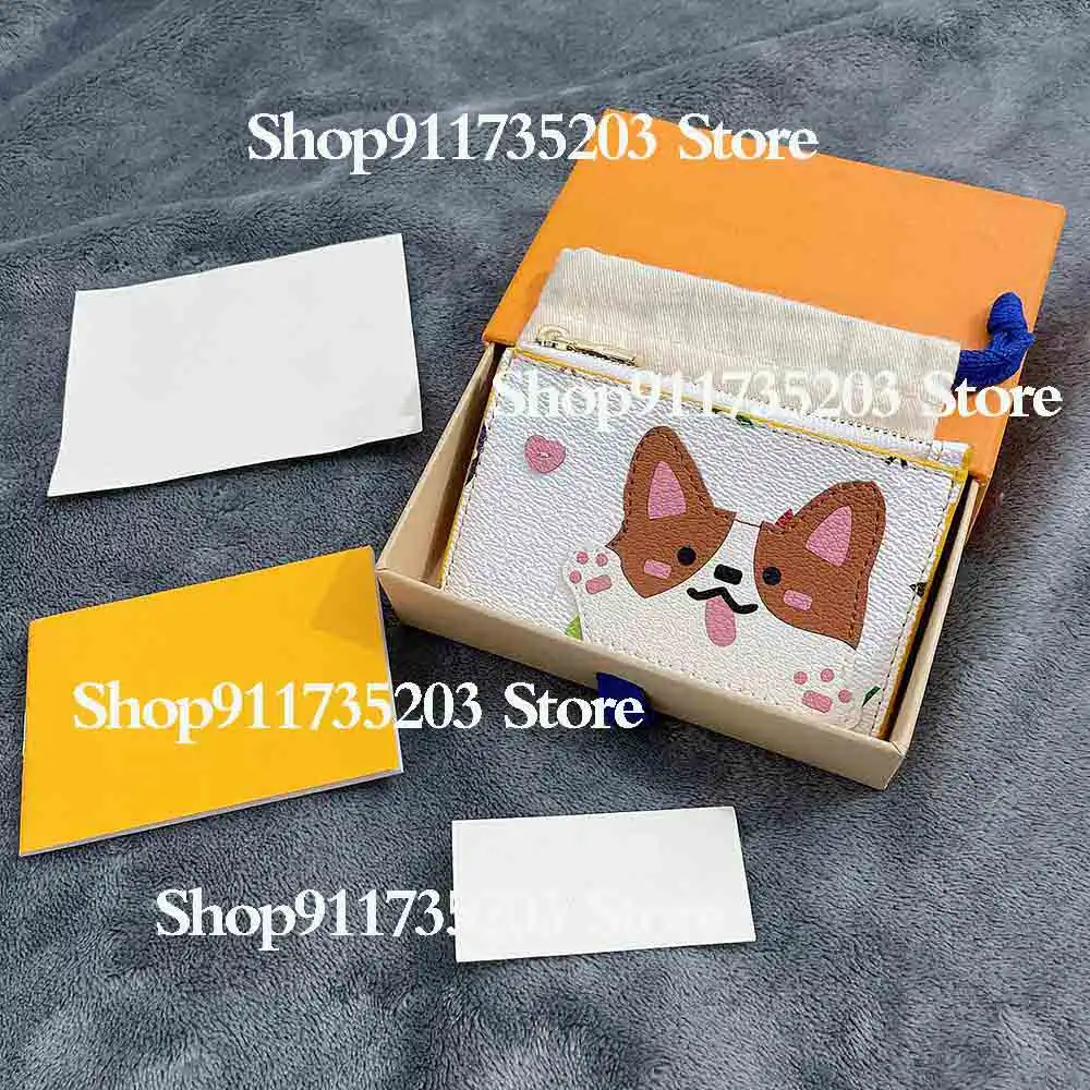 

2021 New High Quality Luxury Leather Women Long Zipper Coin Purse Dog Bear Design Wallet Female Money Credit Card Holder Withbox
