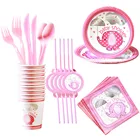 Розовый слон, искусственная одноразовая посуда для девочек, одноразовые скатерти, чашки, тарелки, коробки для попкорна