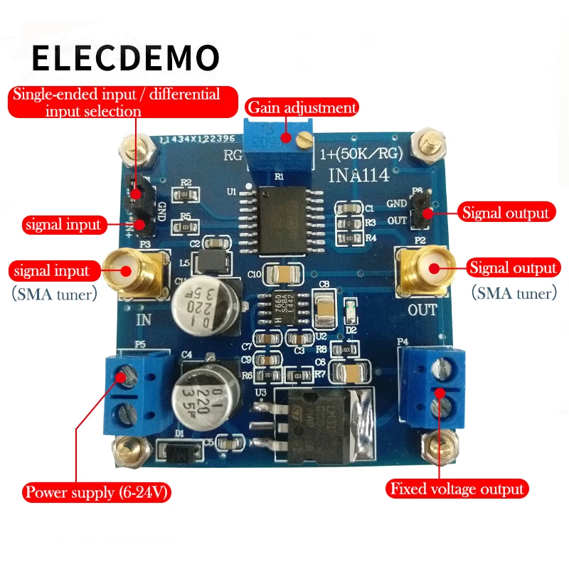 INA114 module instrumentation amplifier 1000 times gain adjustable single power supply single-ended / differential input