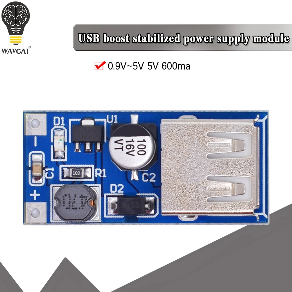 

WAVGAT DC-DC USB Output charger step up Power Boost Module 0.9V ~ 5V to 5V 600MA USB Mobile Power Boost Board