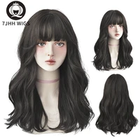 7jhhwigs black long body wavy synthetic wigs with fluffy bang for women natural soft daily four seasons wear hair