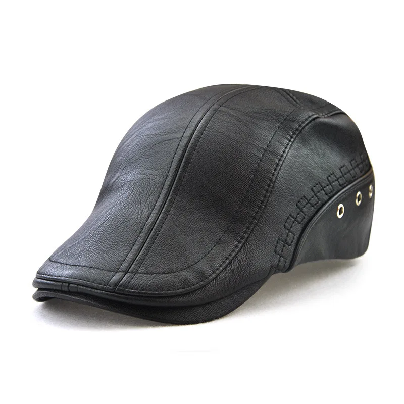 Wholesale High Quality Autum Winter Duckbill Beret PU Leather Flat Cap for Men Women Beret Hat Winter Visors Cap Snapback Hat