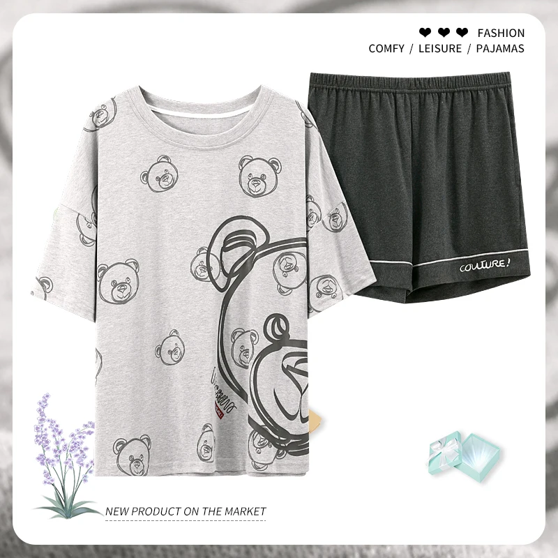

Summer New Cotton Cartoon Women's Pajama Set Nightwear Short Sleeve Shorts Female Pyjama Set Mujer Sleepwear Lounge Home Fashion