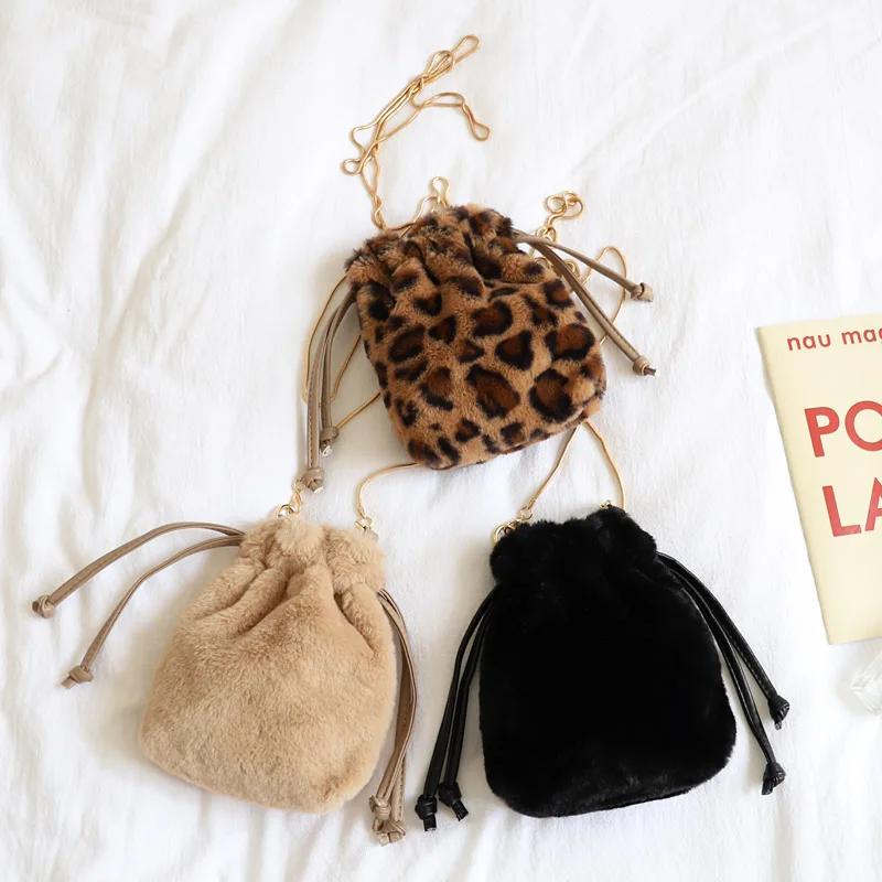 Осень зима 2020 плюшевая сумка с леопардовым принтом на цепочке мешок Диагональная