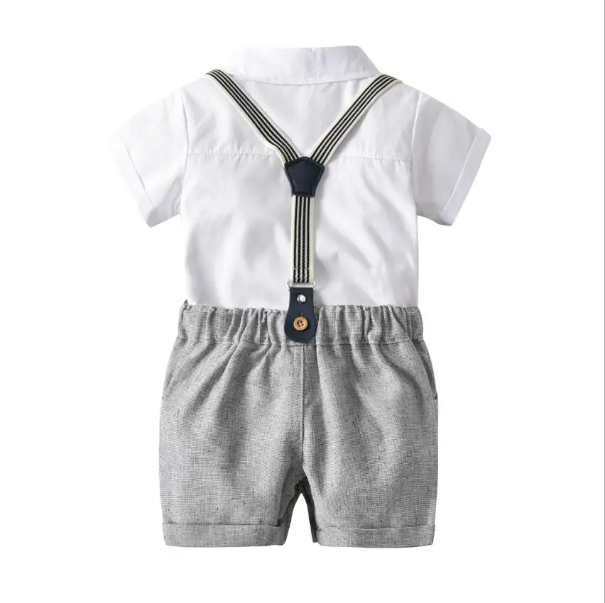 Newborn Baby Boy Clothes Set White Romper Strap Pants and Bow Tie 0-24 Monthes Quality Gentlemen Three Piece Suit |