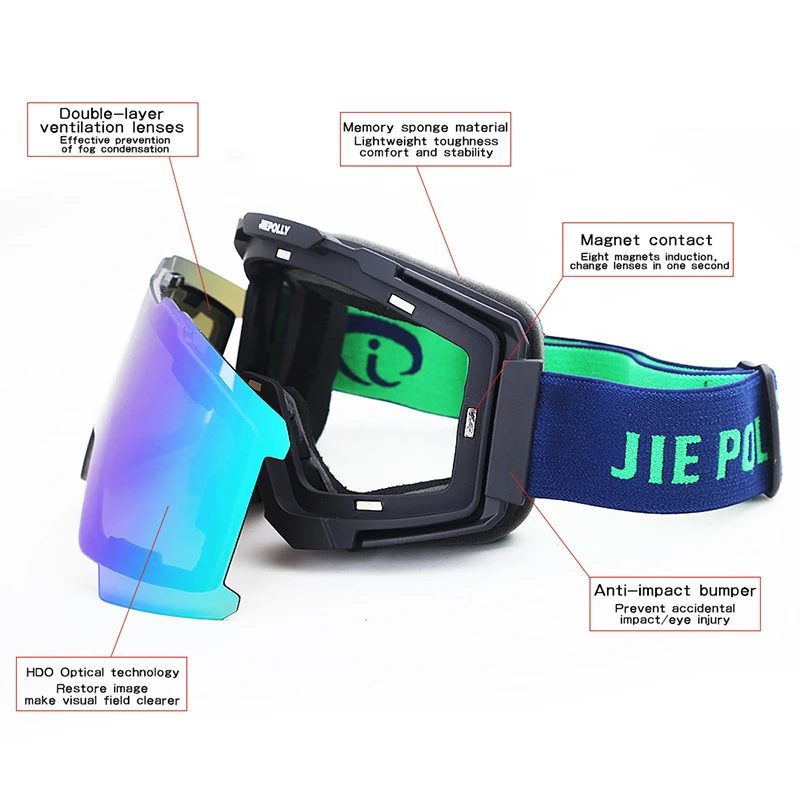 

Magnetic ski goggles Skiing Skating Double Lens UV400 Anti Fog Unisex Snowboard Ski Glasses Ski Lens Snow Eyewear Adult