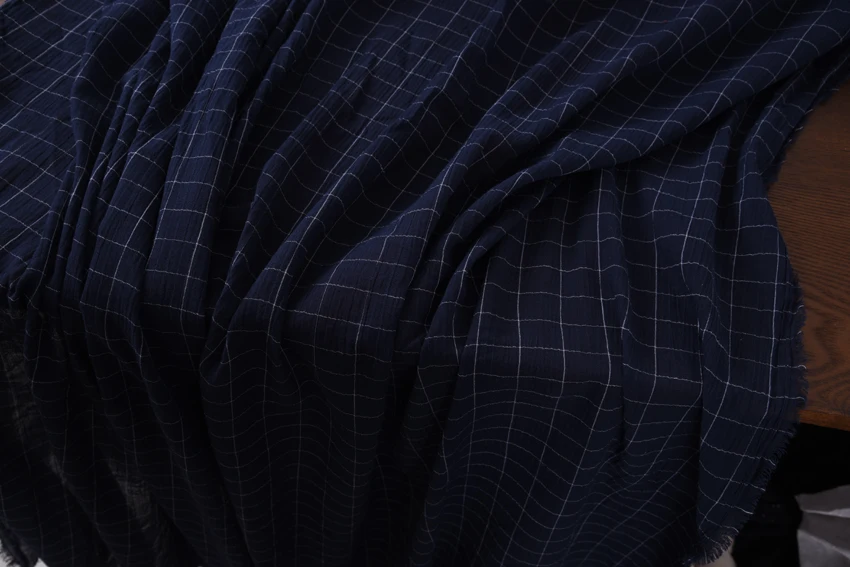

Huhubudian soft crumpled cotton, blue plaid crumpled cotton 1.4 meters wide