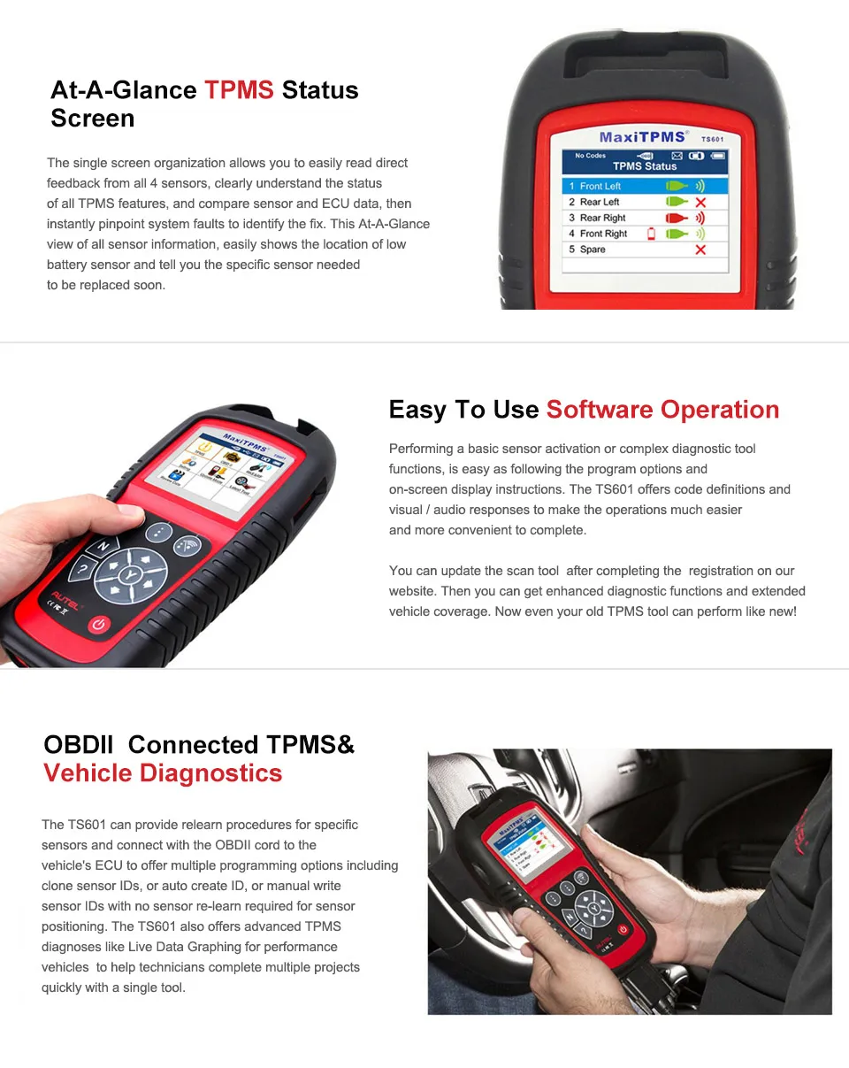 Autel MaxiTPMS TS601 система контроля давления в шинах автомобиля диагностический инструмент OBD2 сканер автомобильный активатор Инструменты для ремонта шин Сенсор программирования код ридер
