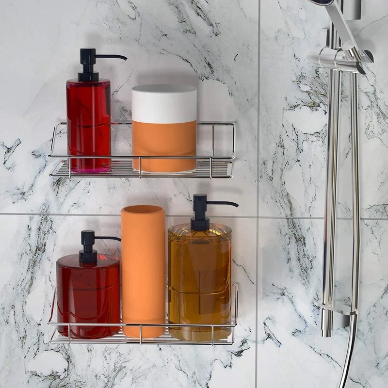 

3 Pack Shower Caddy, Adhesive Bathroom Shelf Wall Mounted, No Drilling Kitchen Stainless Steel Storage Organizers