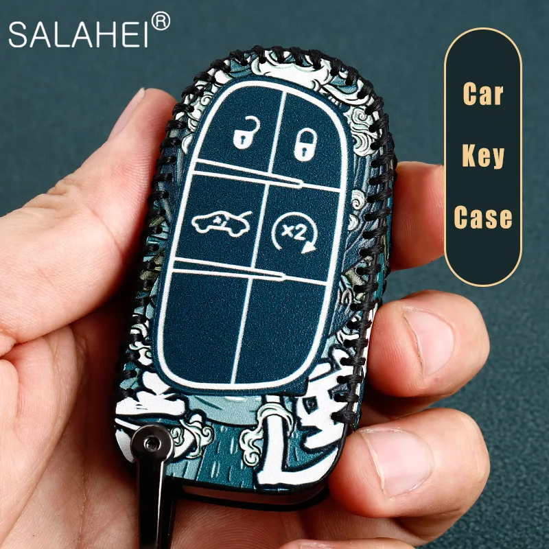 

Leather Car Key Remote Cover Full Case For Jeep Renegade 2014 2015 Grand Cherokee Chrysler 300C Auto Keychain Shell Accessories