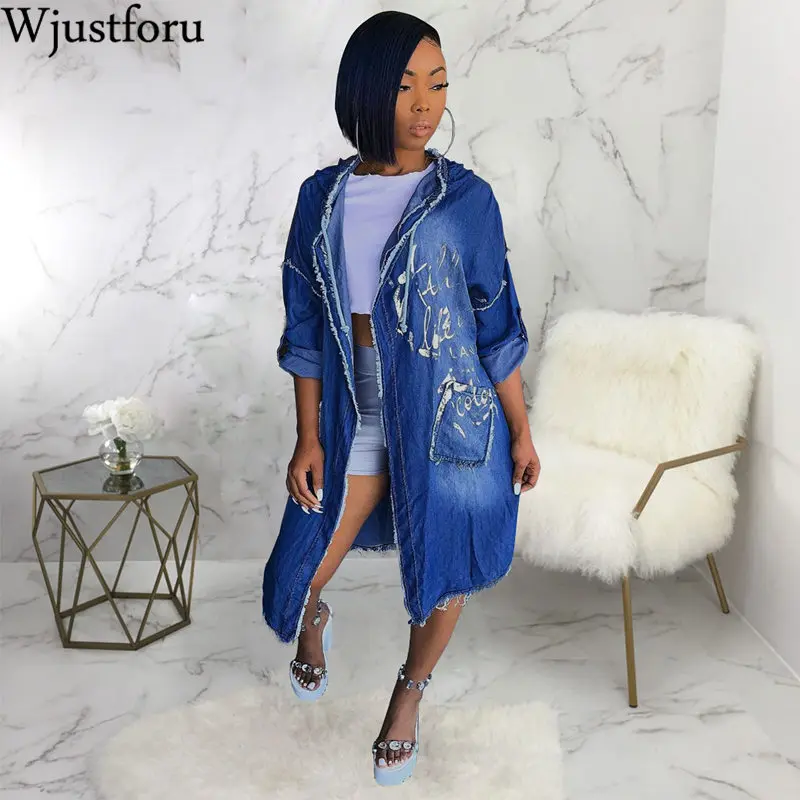 Wjustforu модное джинсовое платье накидка с принтом женское свободное коротким