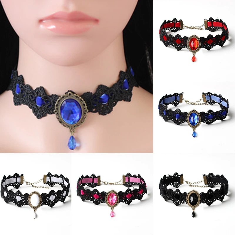 Кружевное ожерелье-чокер с кристаллами Женский винтажный богемский сексуальные