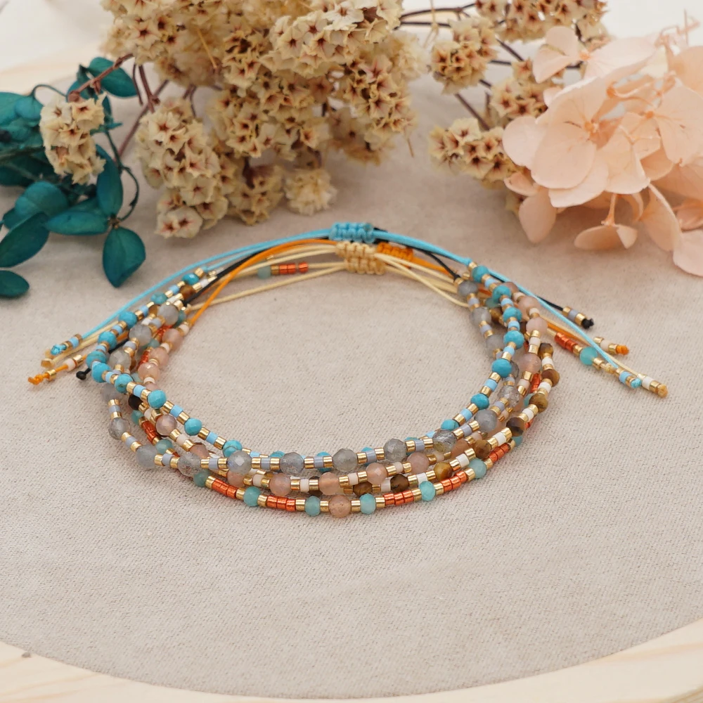 

Go2Boho Light Blue Semi-precious Stones Bracelet Narrow Seed Beaded Adjustable Bracelets for Women Girls Teens Jewelry Gift 2021