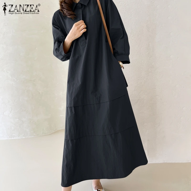 

Платье ZANZEA женское с отложным воротником, модная длинная рубашка с длинным рукавом, Элегантный Повседневный Сарафан большого размера, одно...