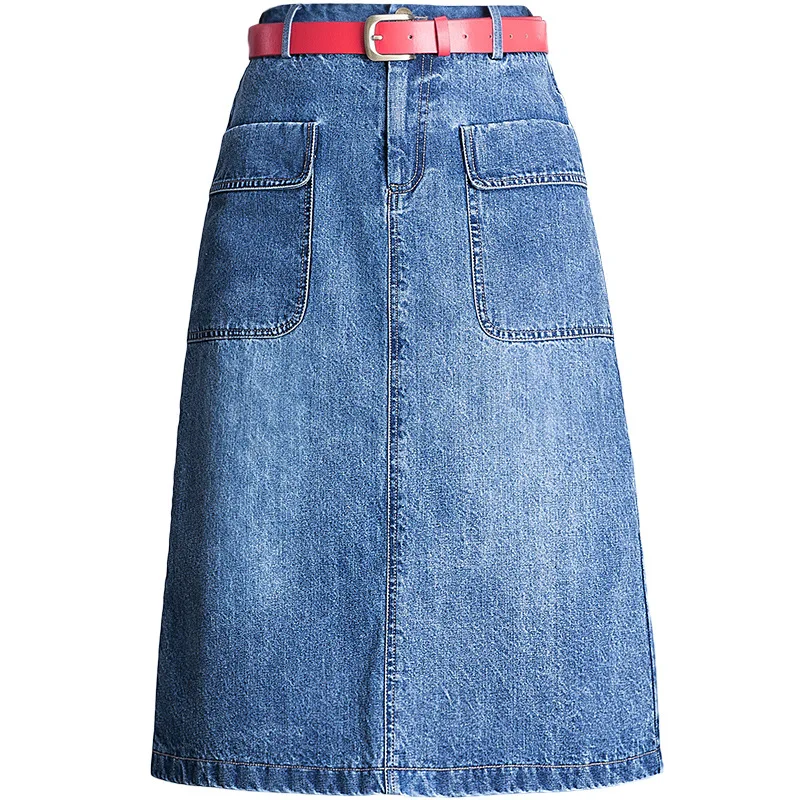 Летняя джинсовая женская юбка с высокой талией и карманами Повседневная тонкая