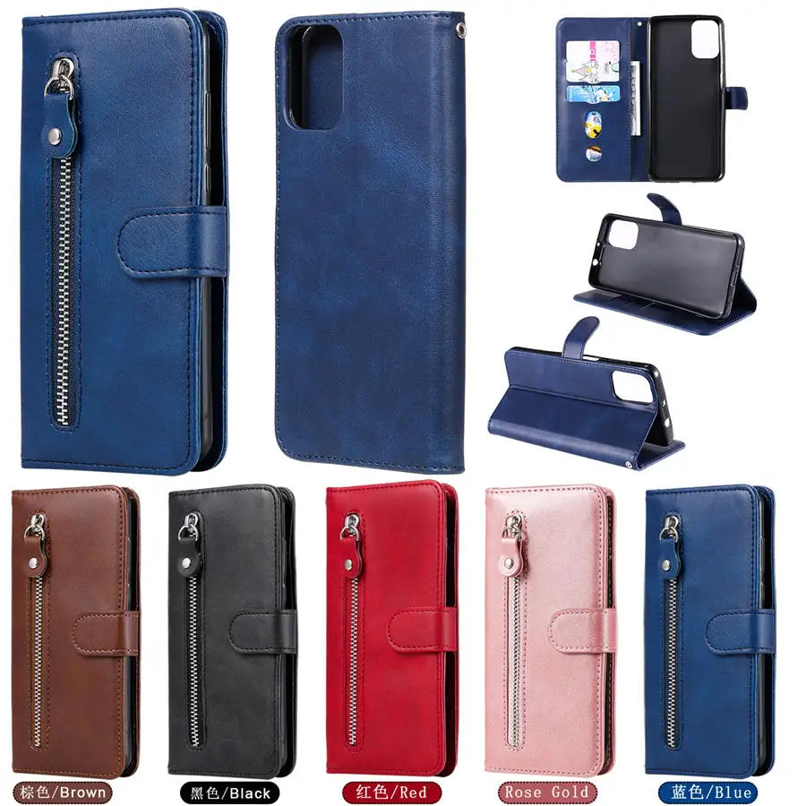 

For Motorola G9 Plus Flip Zipper Card Case Motorola G9 G 9 Play Retro Leather Wallet Case for Moto G9 G Plus + Stand Cover