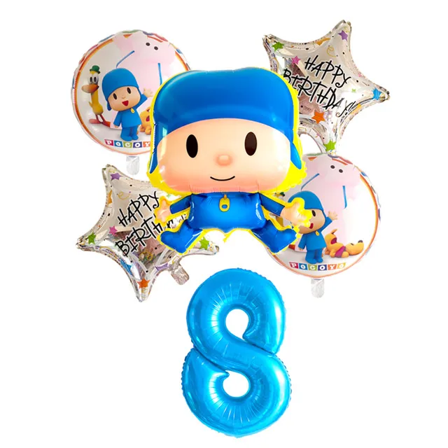 6 шт./партия Pocoyo номер фольги Воздушные шары набор детский душ День Рождения Вечеринка крестины Декор поставки детские игрушечные фигурки из мультфильма globos - Цвет: Бургундия