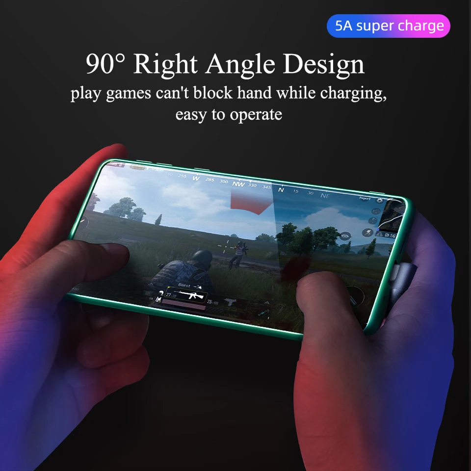 90 градусов 5A USB Type C кабель 2 м QC3.0 Быстрая зарядка для Samsung Xiaomi Poco X3 Redmi Note 9 Pro Oneplus 8 USBC