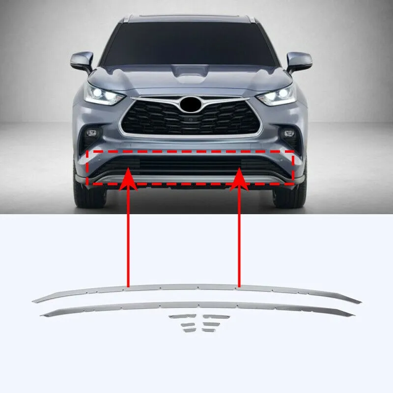 

For Toyota Highlander 2020-22 Chrome Steel Front Bumper Lower Grille Trim Strips Automobile Exterior Decoration