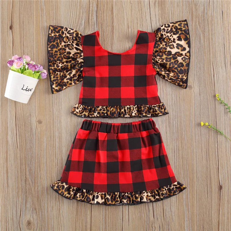 Женская модная Рождественская одежда для маленьких девочек летняя Клетчатая